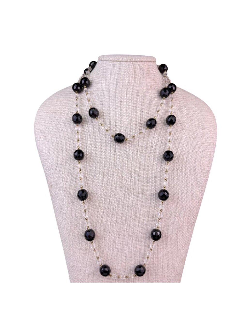 Joan Rivers Womens Black & Clear Lucite Beaded Long Necklace Gold Tone